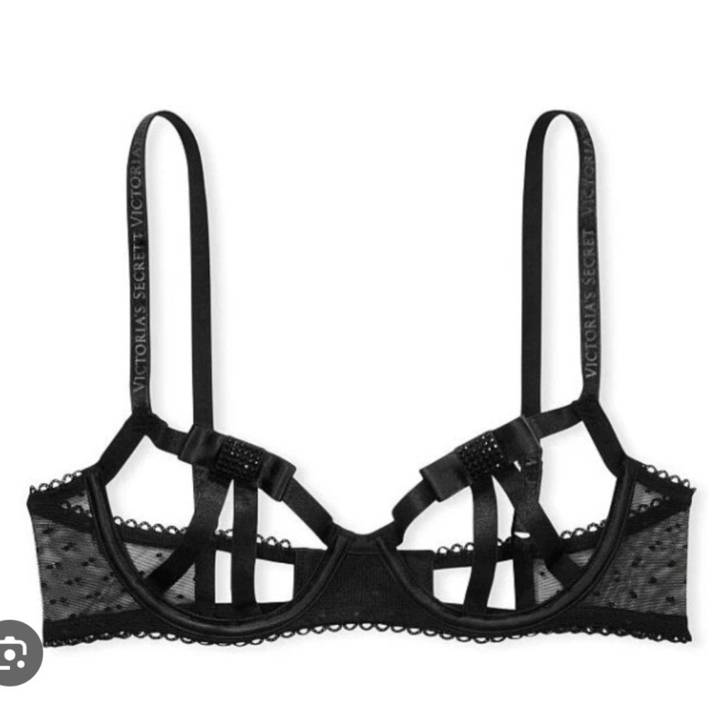Victoria's Secret Very Sexy Open Cup Velvet Logo Bow Demi Bra‎ Black Small- XS